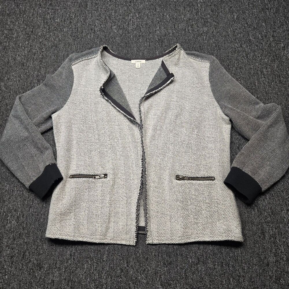 Caslon Women’s Petite L Gray Knit Cardigan Open Front Long Sleeve Sweater